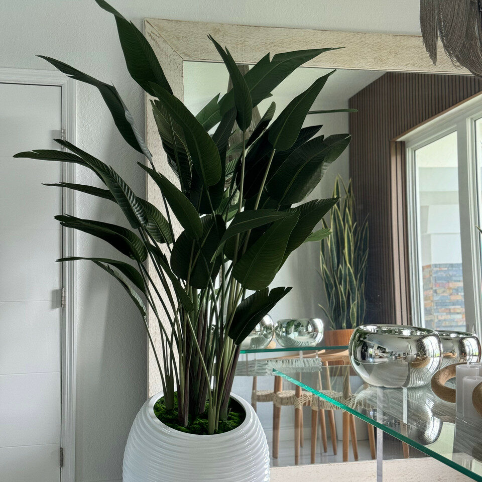 Strelitzie in weißer Spiralvase